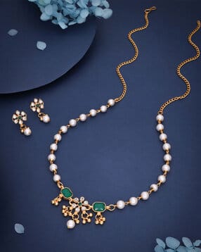 brado jewellery Women Gold-Plated Stone-Studded Pearl Multi-Piece Jewellery Set-picture-1