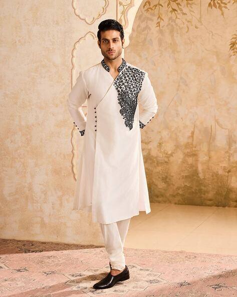 Royal Men's Linen Kurta Set: Classico Bianco Lino Con Churidar Per Uomo