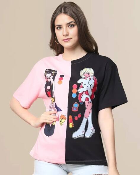 Fabflee X AG Women Colourblock Regular Fit Crew-Neck T-Shirt