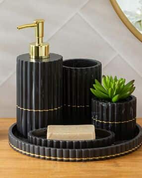 home centre 5-Piece Ribbed Polyresin Bathroom Set-picture-38