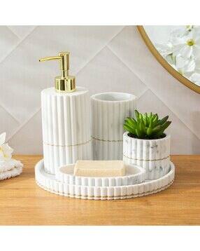 home centre 5-Piece Ribbed Polyresin Bathroom Set-picture-25