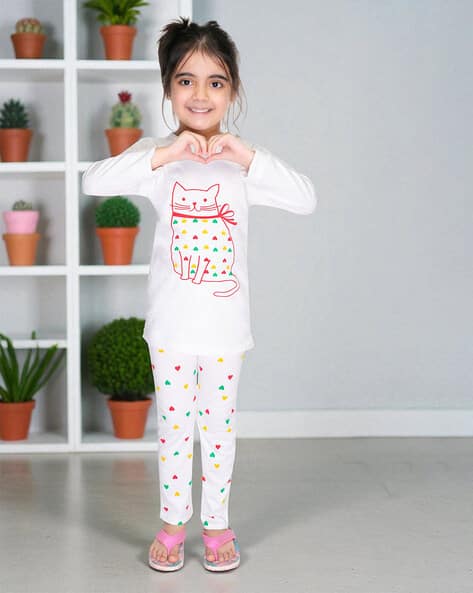 New Gen Girls Printed Pants & Top Set
