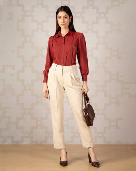 VAN HEUSEN Women Regular Fit Shirt with Scalloped Detail