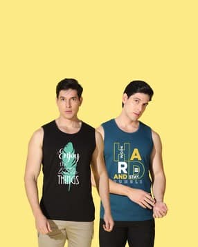 woostro Men Pack of 2 Typographic Print Regular Fit Vests-picture-20