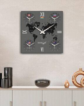 World Time Zone Square Shape Wall Clock