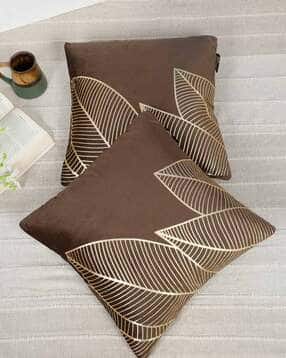 Set of 2 Leaf Print Cushion Cover 16"x16"-image-6