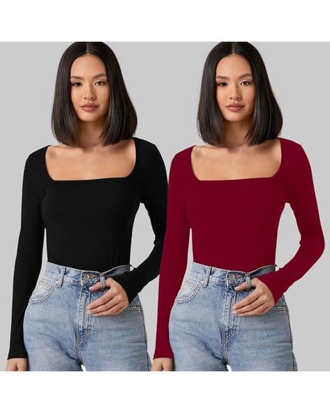 Maheshvi Women Pack of 2 Fitted Tops with Full Sleeves