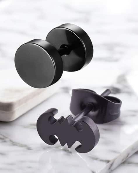 Oomph Men Set of 2 DumbBell & Bat Stud Earrings