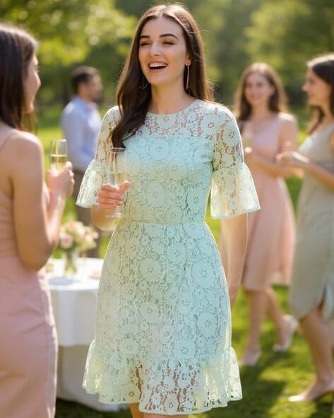 Buy HIVE 91 Women Net Midi Dress With Flu... Online | Ajio.com