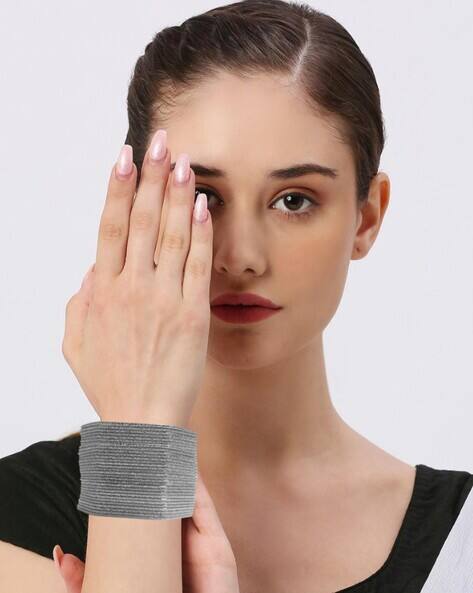 Fabula Women Set of 24 Oxidised Slip-On Thin Bangles