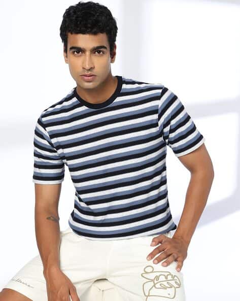 Teamspirit Men Striped Regular Fit Crew-Neck T-Shirt