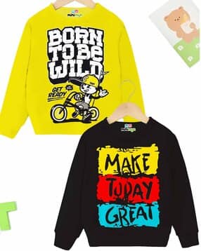 minimyn Boys Pack of 2 Typographic Print Regular Fit Sweatshirts-picture-19