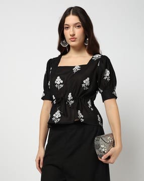 yousta Women Floral Print Regular Fit Gathered Top-picture-10