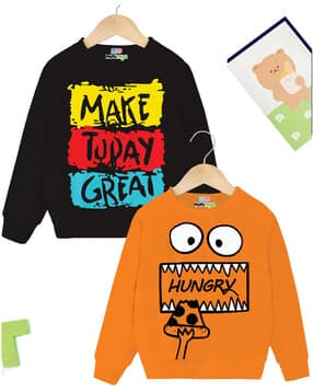 minimyn Boys Pack of 2 Typographic Print Regular Fit Sweatshirts-picture-49