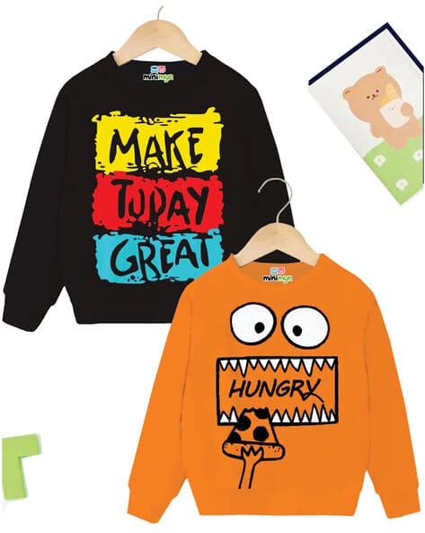minimyn Boys Pack of 2 Typographic Print Regular Fit Sweatshirts