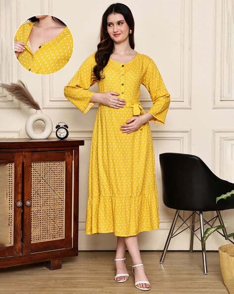 slim fit dress slacks Women Mustard Yellow & White Floral Printed Square Neck Tie-Up Front  Straight Hem Smocked Fit & Flare Midi Dress