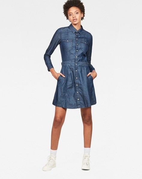 Buy StyleStone Women'sLight Blue Denim Dress with Front Button Detail  (4028LightbtnLoopS) at Amazon.in