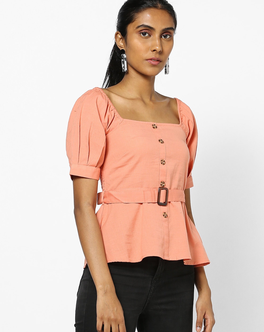Slim Fit Top with Fabric Belt