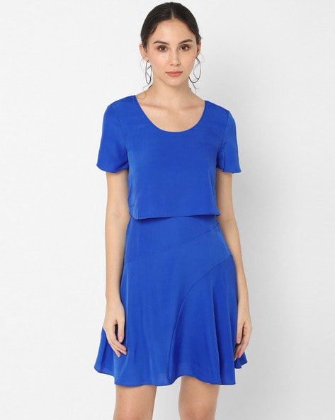 Panelled Fit Flare Dress with Overlay