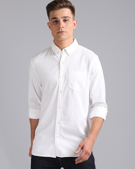 white slim fit button down collar shirt