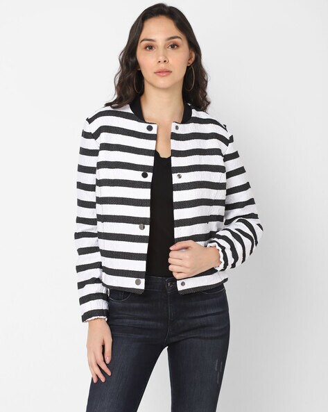 Buy ONLY Black & White Striped Jacket - Jackets for Women 1164472 | Myntra