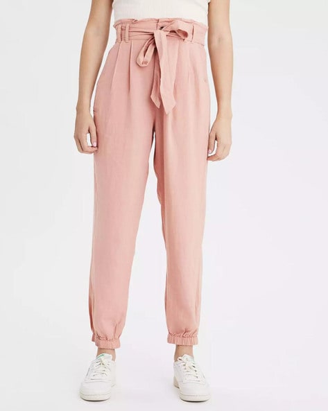Ankle Tie Paper Bag High Waisted Pants – The Trendy Side