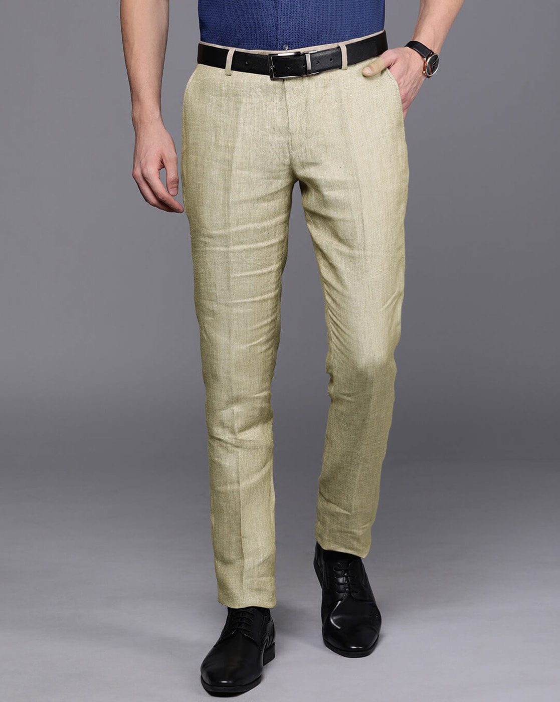 Khaki Double Buttoned Wide Leg Linen Trousers  Saman Butik  Shop Online