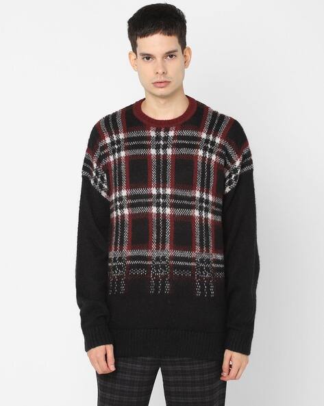 Checked Knit Sweater with Doctor Sleeves