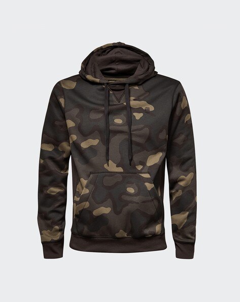 Camouflage Print Hoodie with Kangaroo Pocket