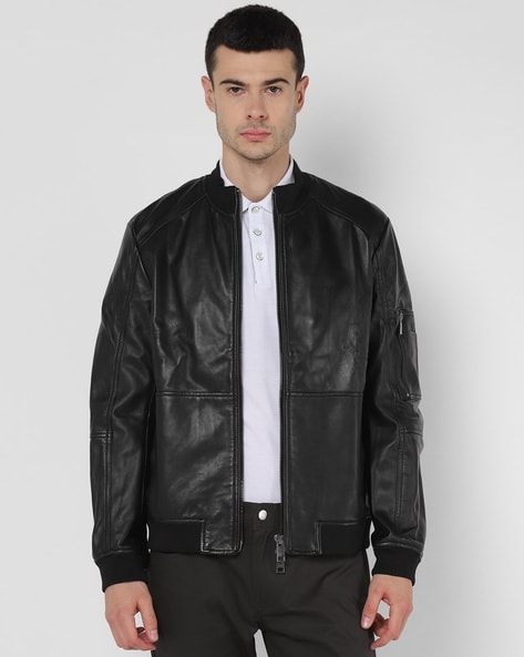 Top 39+ imagen armani exchange black leather jacket