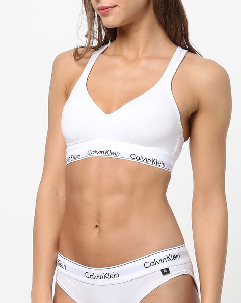 Buy Calvin Klein Underwear White Logo Regular Fit Bra for Women Online @  Tata CLiQ Luxury