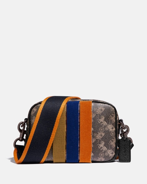 Sling Bag with Printed Strap-Brown