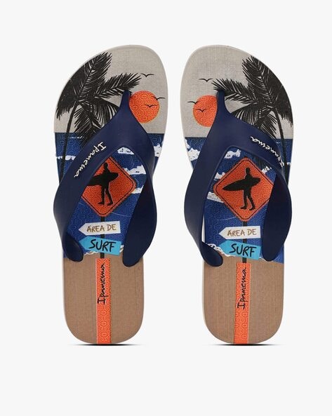 Tropical Print Thong Strap Flip Flops