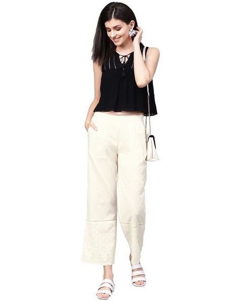 Buy Off White Trousers & Pants for Women by Jaipur Kurti Online