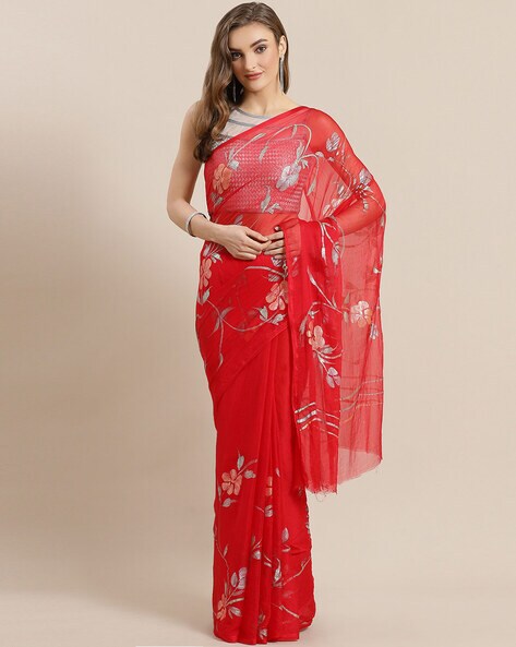 Geroo Jaipur Navy Blue & Red Floral Aari Work Pure Chiffon Saree Price in  India, Full Specifications & Offers | DTashion.com