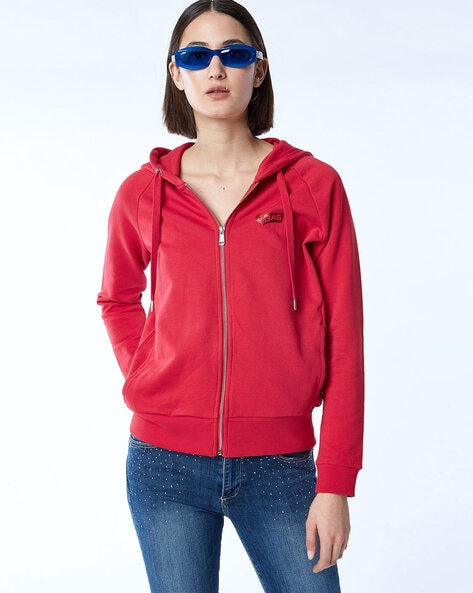 hooded zip front sweatshirt