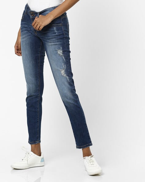 Washed & Distressed Slim Fit Jeans (Image - 1)