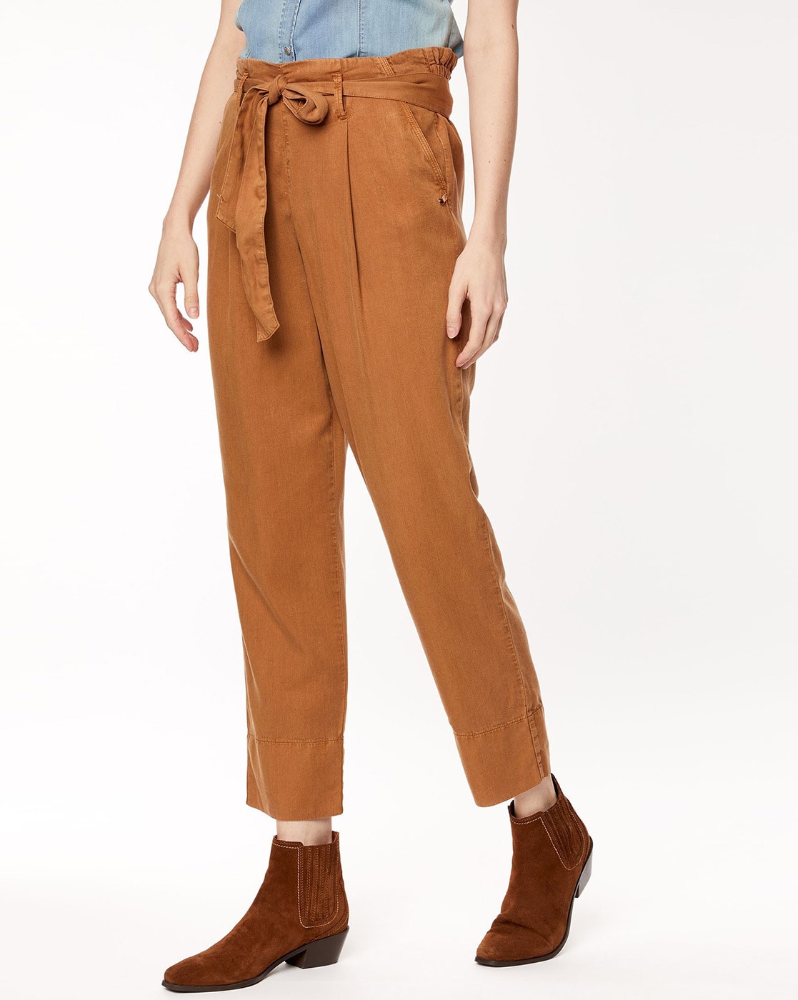 IQRAAR Womens Cotton Blend Western Trouser Pants (Orange)