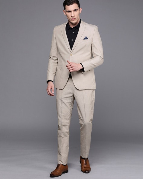 Beige Print Party Full Sleeves Mandarin Men Slim Fit Suit - Selling Fast at  Pantaloons.com