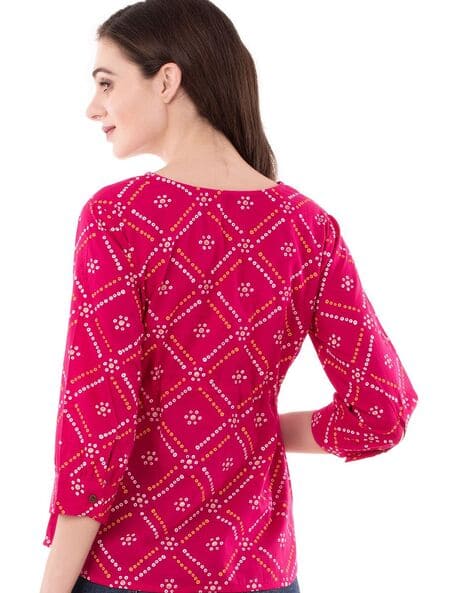 Micro Print Slim Fit Top with Tie-Up (Image - 2)