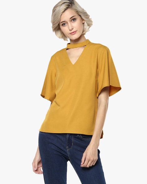 Harpa Womens Shirt Blouse Top Small Orange Ruffles Elastic On Sleeves  Longsleeve