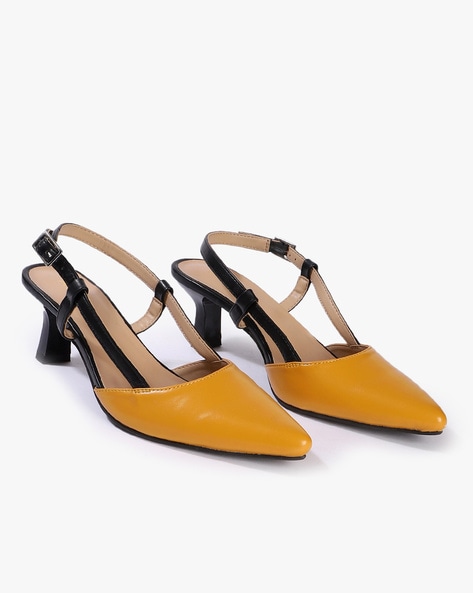 black and mustard heels