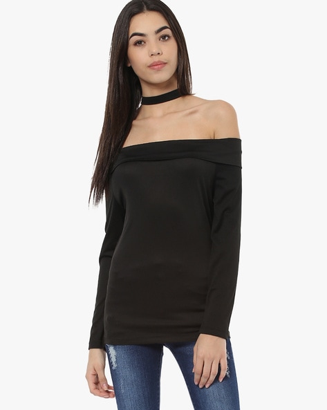 Choker neck off shoulder hot sale top