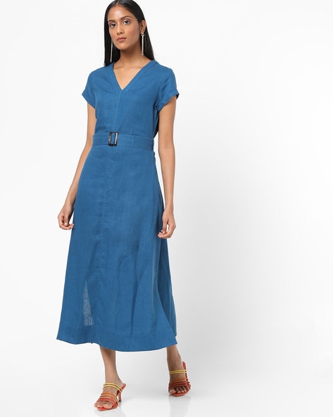 a line v neck midi dress