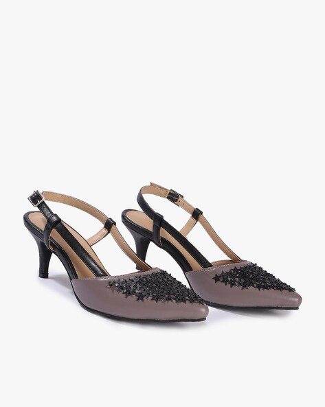 grey embellished heels