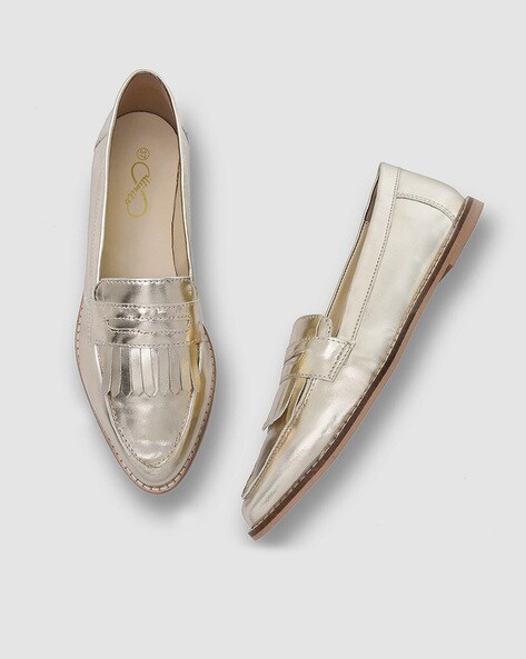 gold flat loafers