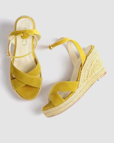mustard yellow wedge shoes
