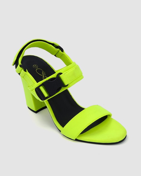 Public Desire Wide Fit Harriet heel sandals with ankle tie in lime green |  ASOS