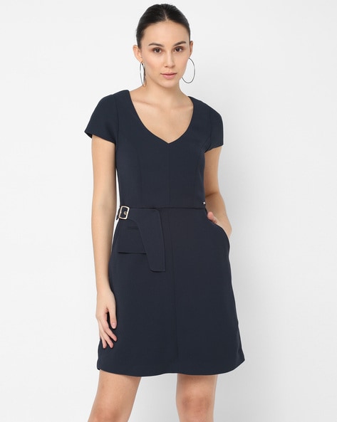 navy fit and flare dress