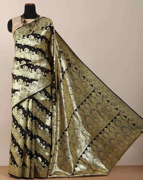 Buy Bengal Looms (India) Traditional Katan Silk Saree in White, Muted Gold  and Royal Blue at Amazon.in